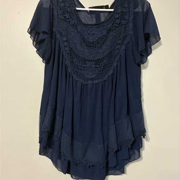 New York & Company Tops - New York & Company Navy Blue Lace Blouse